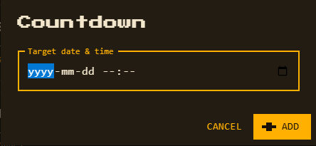 The Countdown preset's setup form with a target date and time picker