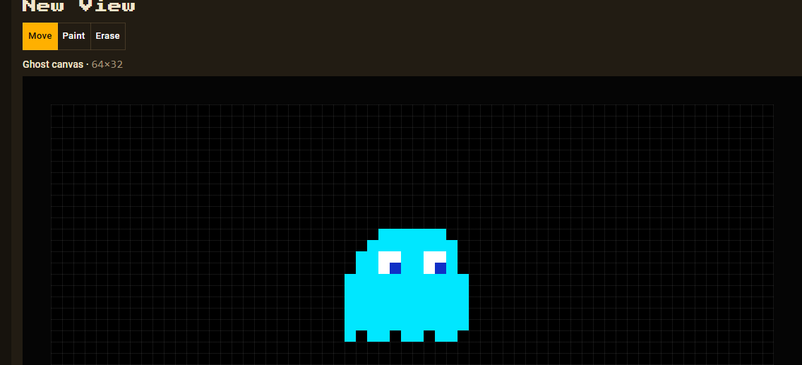 The DataPix view editor showing a ghost pixel art sprite on the panel canvas