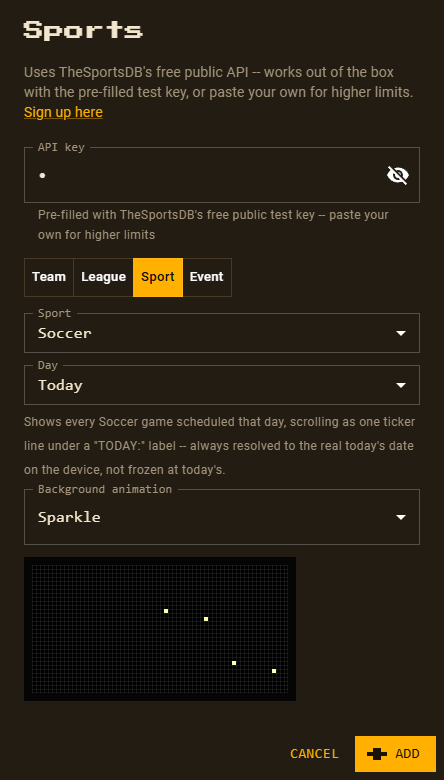 The Sports Sport tab with Soccer and Today selected